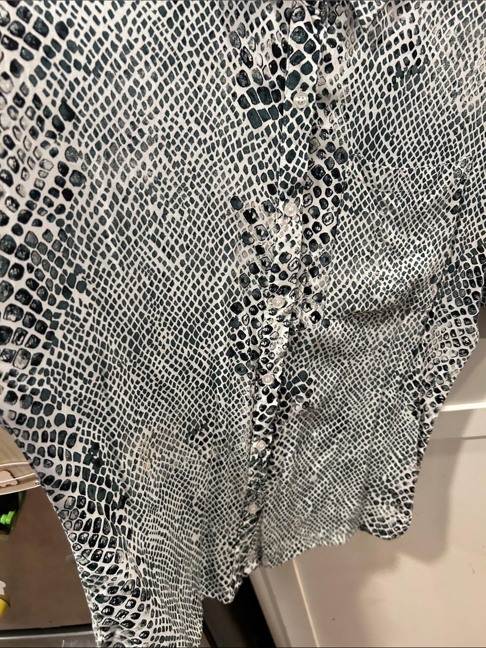 Buddy Love Short-Sleeve Button-Up Shirt in dark green and White Snake Print - Picture 7 of 11